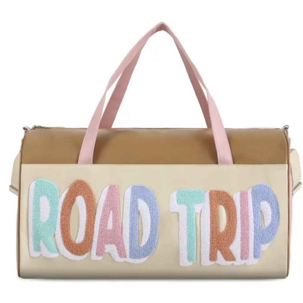 {NEW} Weekend Travel Tote Bag Tan "ROADTRIP"